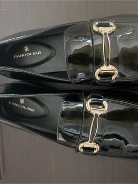 Bandolino Black Patent Loafers with Gold Horsebit